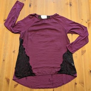 Vince Camuto Purple Top with Black Lace - Size S